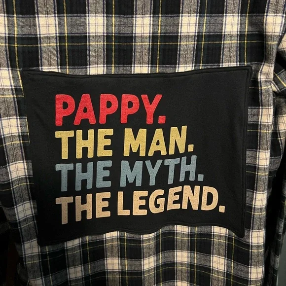 Pappy The Man The Myth The Legend T-shirt Handmade sewn onto Flannel - Picture 3 of 5
